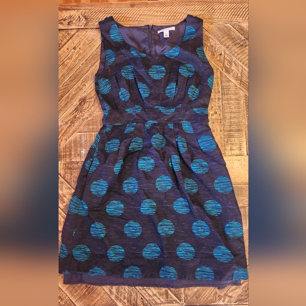 Banana Republic Navy And Green Polka Dot Cocktail Dress Linen Size 0